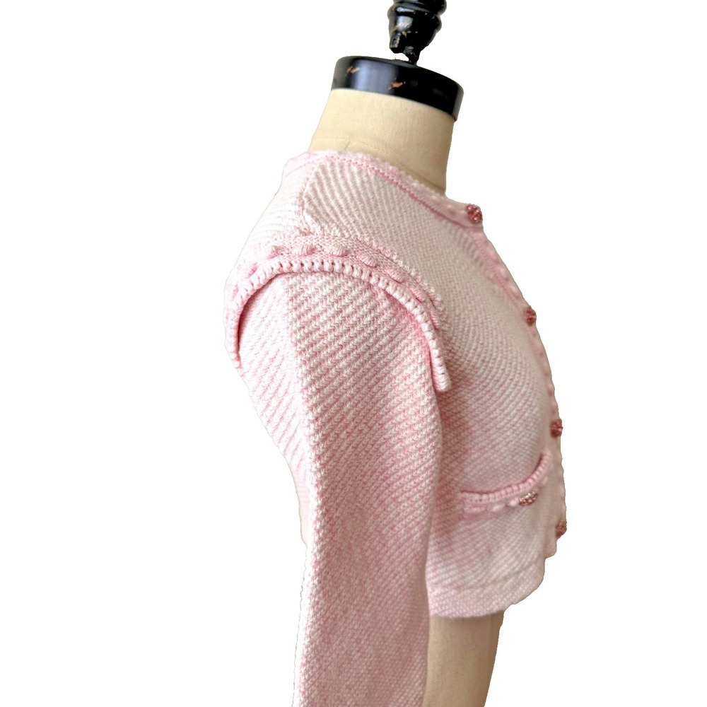 Self-portrait Pink Knit Jewel Button Cropped Cardigan Sweater Jacket US Sz 2-4 - Picture 6 of 16